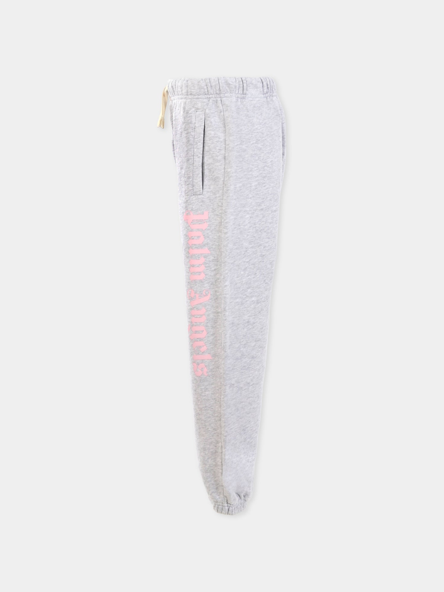 Pantaloni grigi per bambina con logo,Palm Angels,PGCH008C99FLE002083B