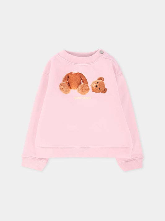 Felpa rosa per neonata con orso,Palm Angels,PGXC001F25FLE0013C60