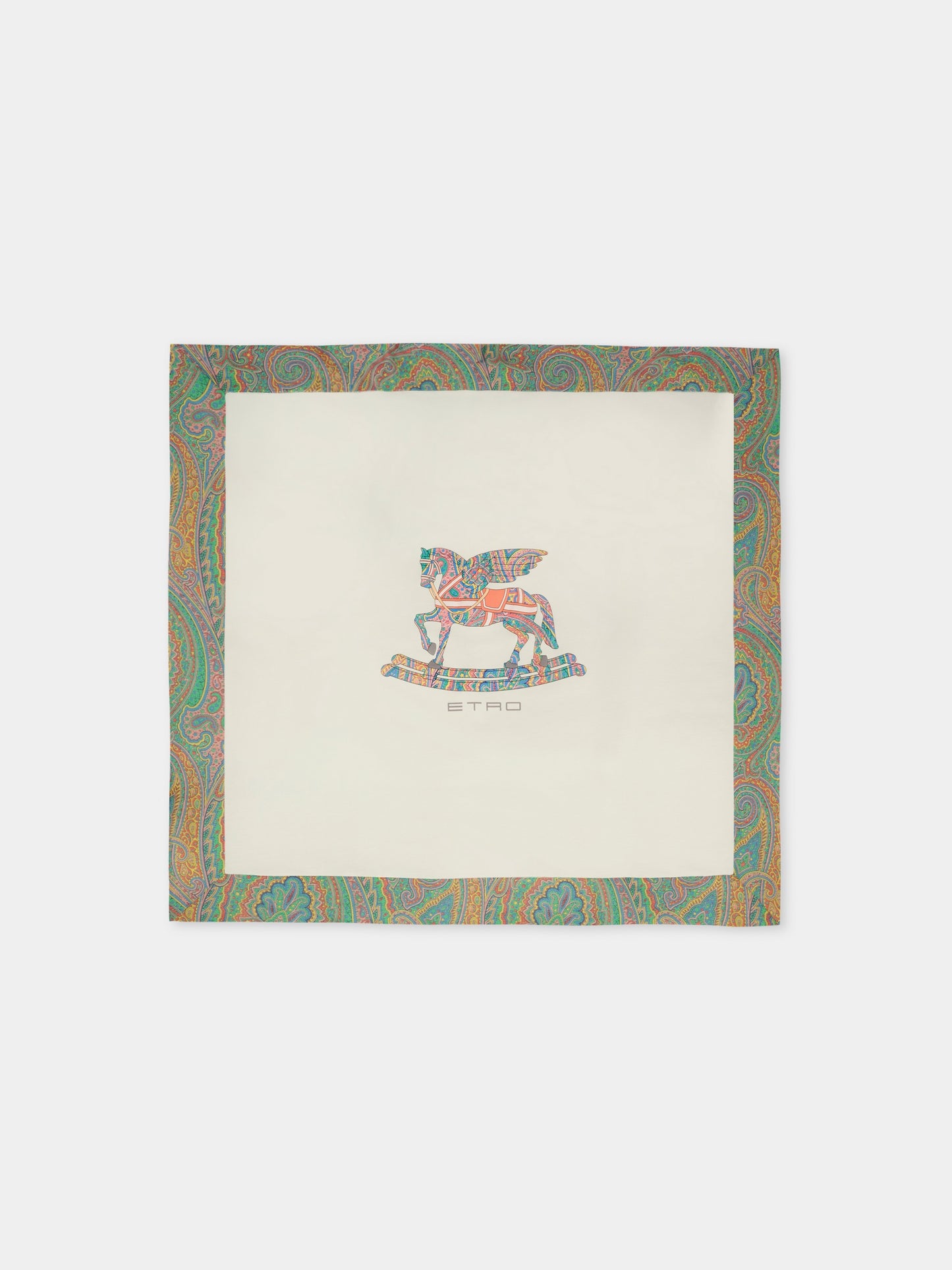 Coperta bianca per neonata con Pegaso e stampa paisley,Etro,GX0540 Z3186 101MC