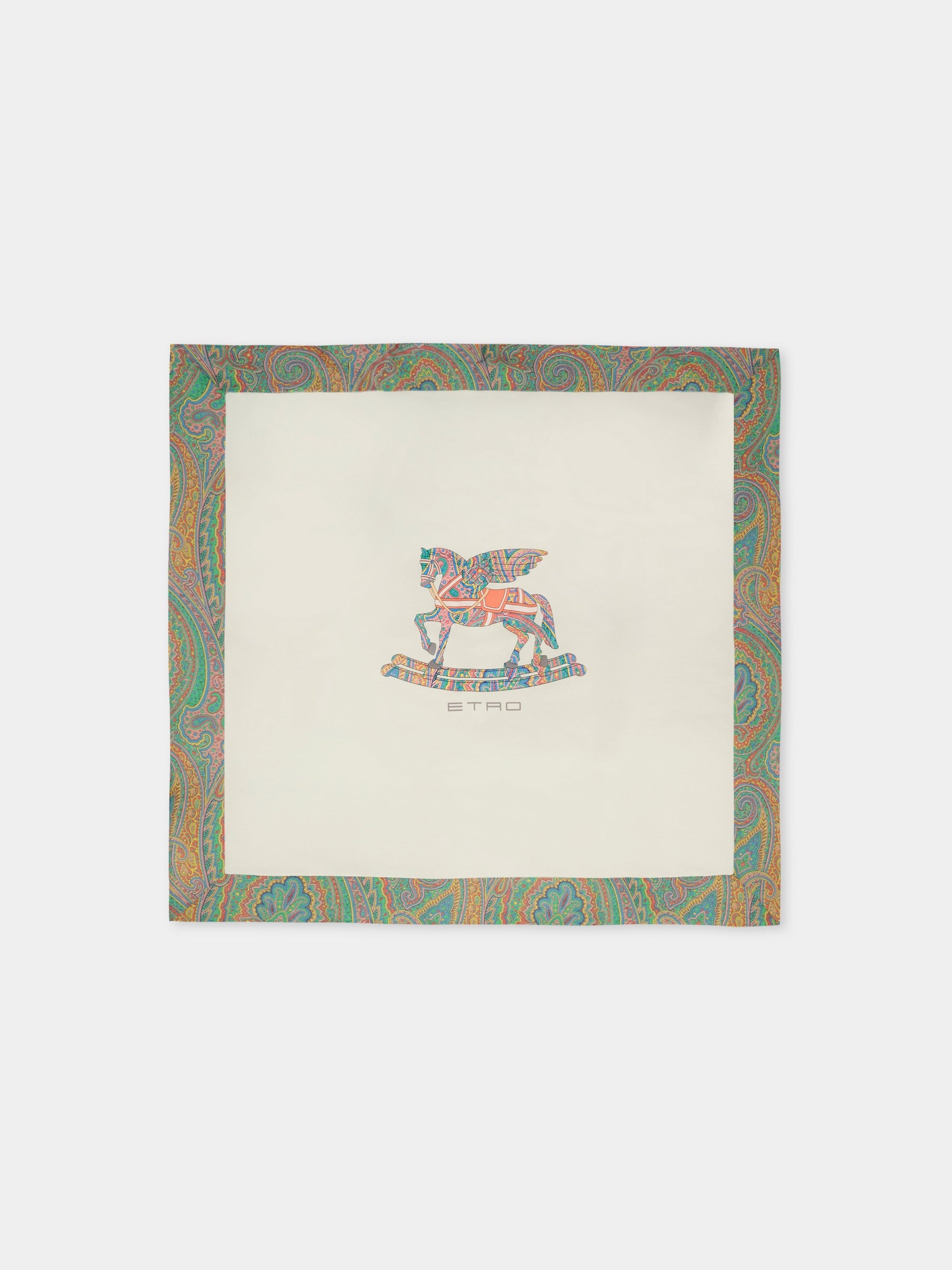 Coperta bianca per neonata con Pegaso e stampa paisley,Etro,GX0540 Z3186 101MC