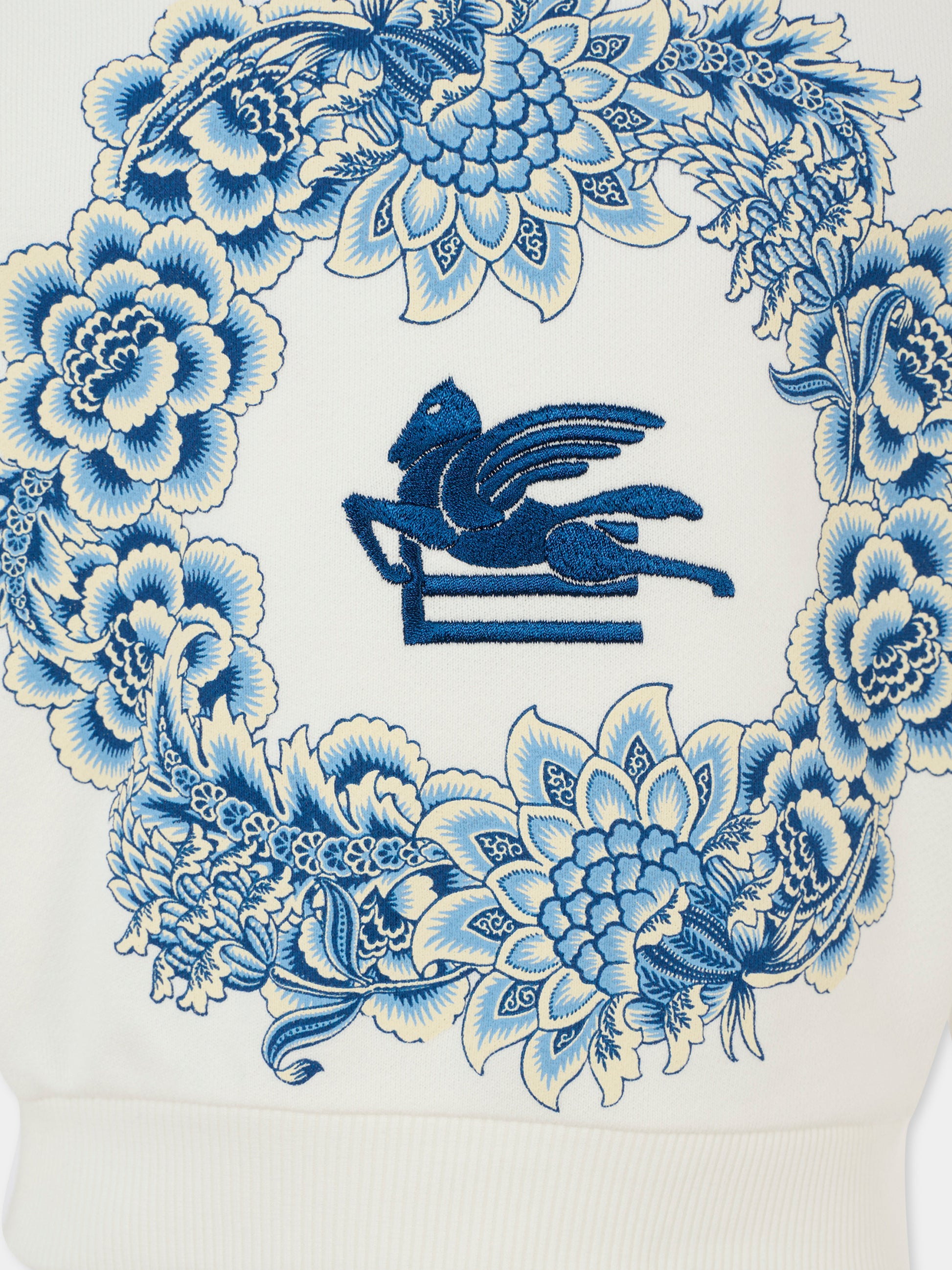 Felpa avorio per bambina con Pegaso e stampa florele,Etro,GX4A00 Z3183 101CE