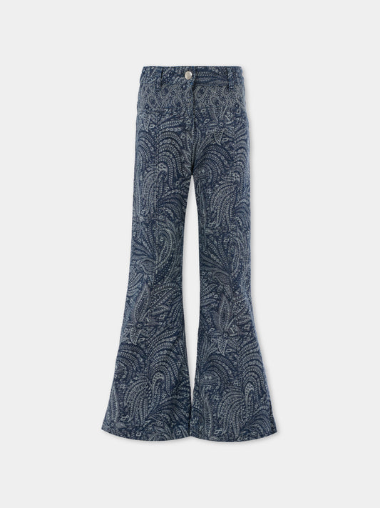 Jeans denim per bambina con stampa paisley,Etro,GX6A00 D0122 620BC
