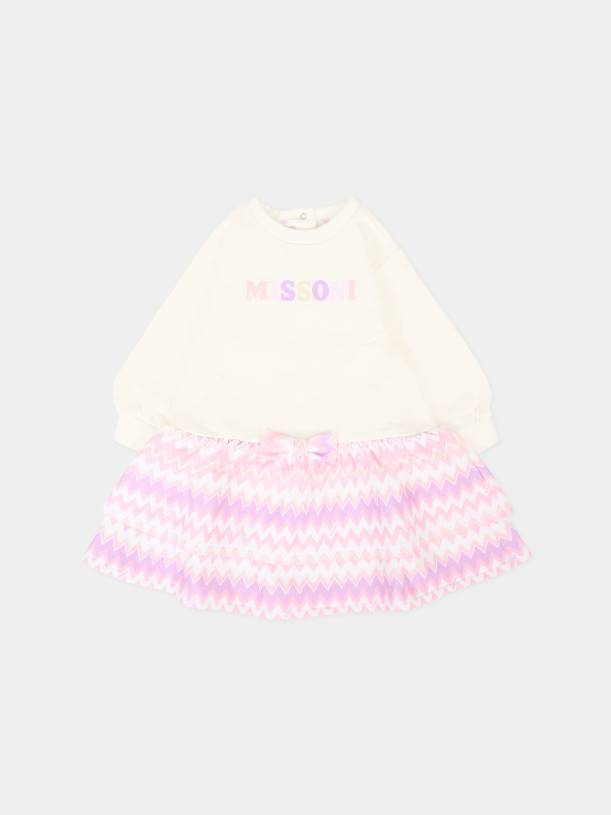 Vestito avorio per neonata con logo,Missoni,MX1020-F0061 101RS