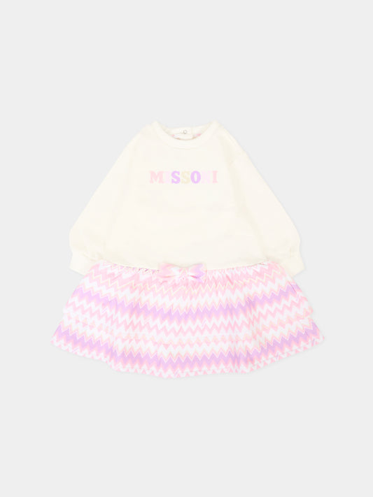 Vestito avorio per neonata con logo,Missoni,MX1020-F0061 101RS