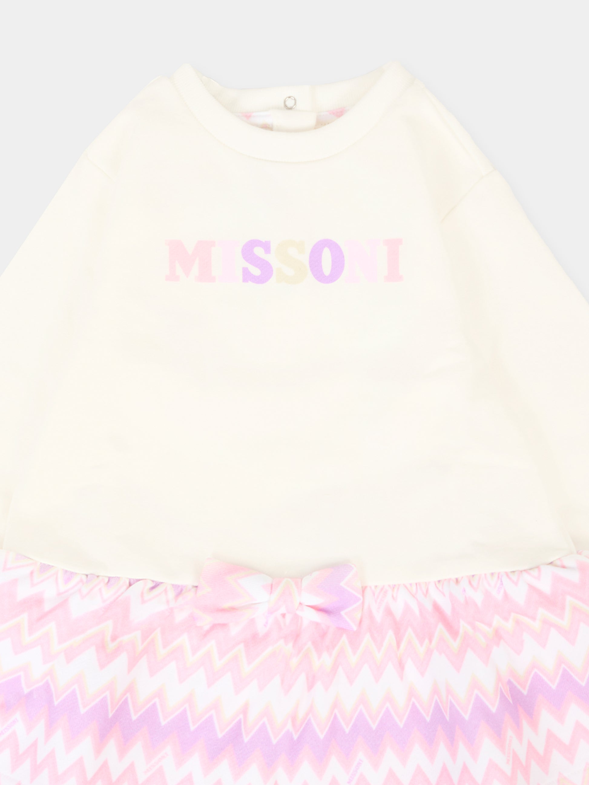 Vestito avorio per neonata con logo,Missoni,MX1020-F0061 101RS