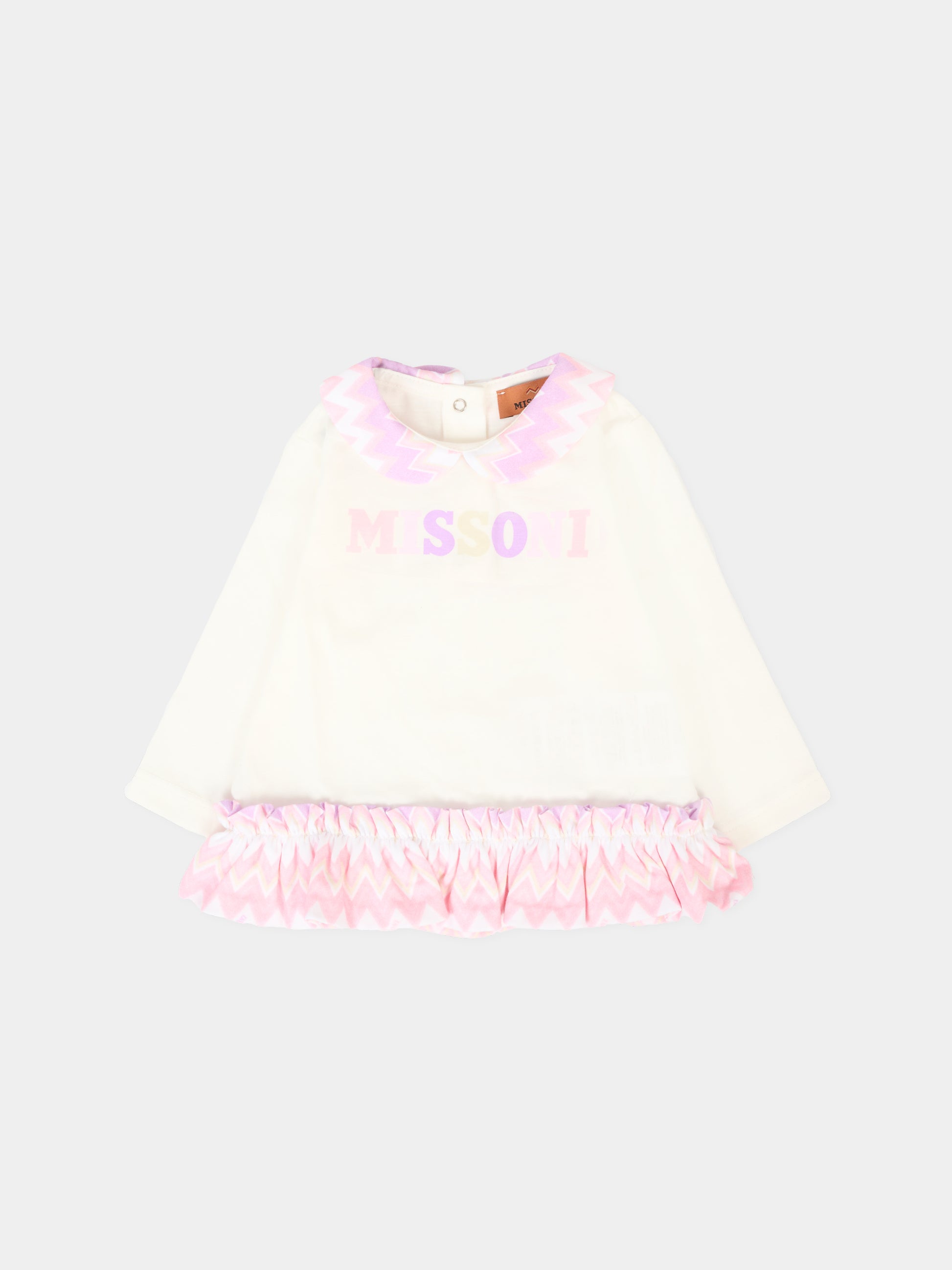T-shirt avorio per neonata con logo,Missoni,MX8030-J0177 101RS