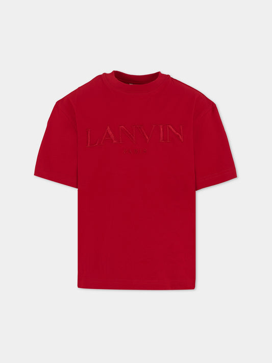 T-shirt rossa per bambina con logo ricamato,Lanvin Petite,N30280 959