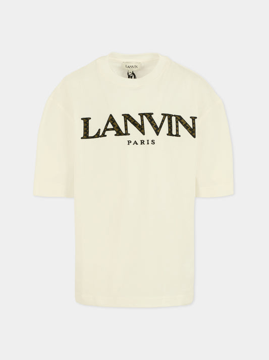 T-shirt avorio per bambino con logo,Lanvin Petite,N30283 117