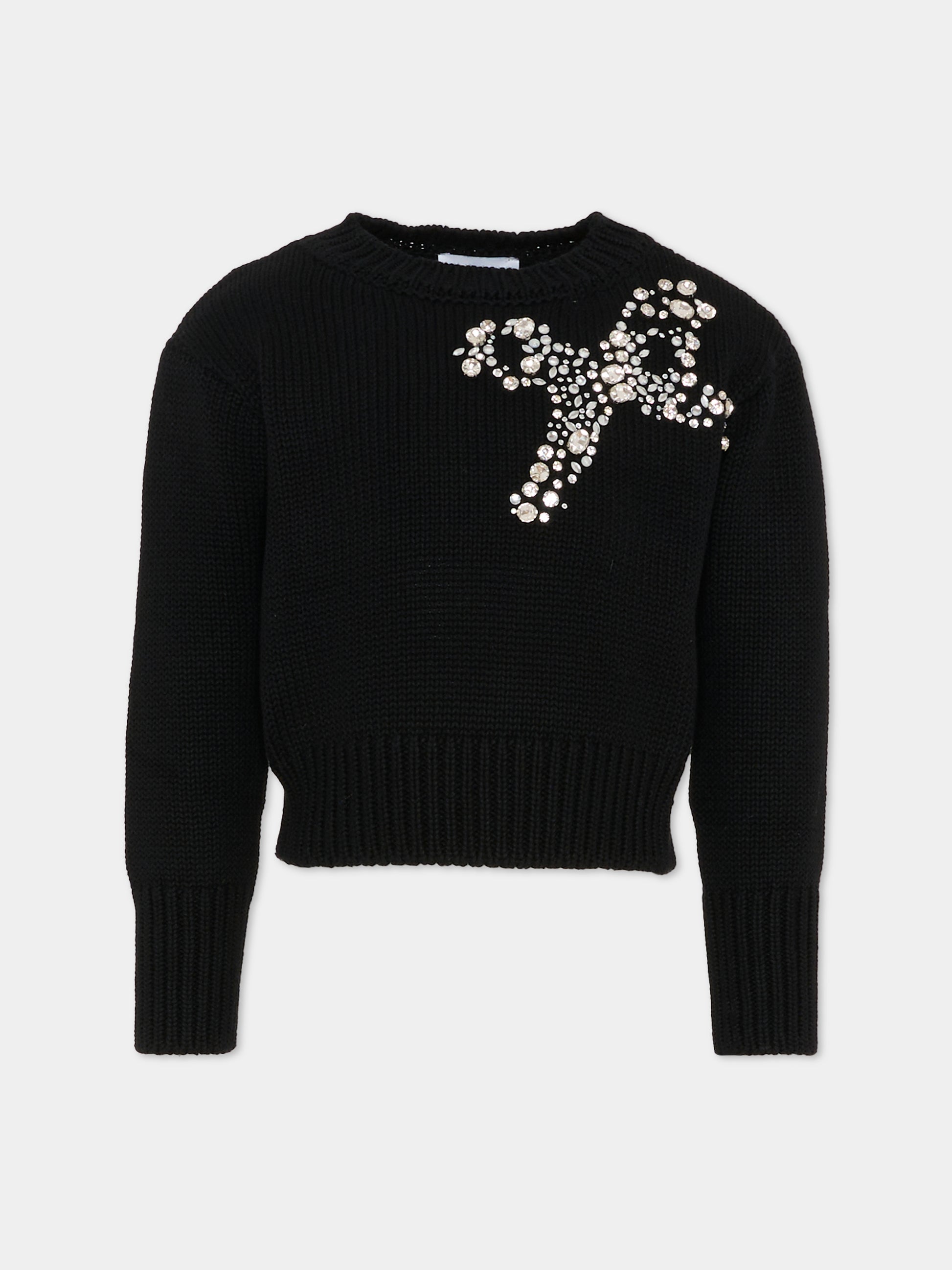 Maglione crop nero per bambina con fiocco,Marc Jacobs,W60569 09B