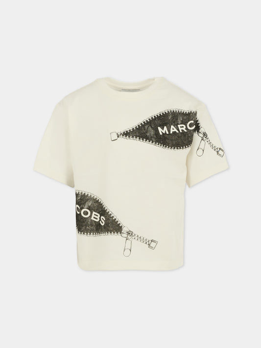 T-shirt avorio per bambino con logo e zip,Marc Jacobs,W60637 126