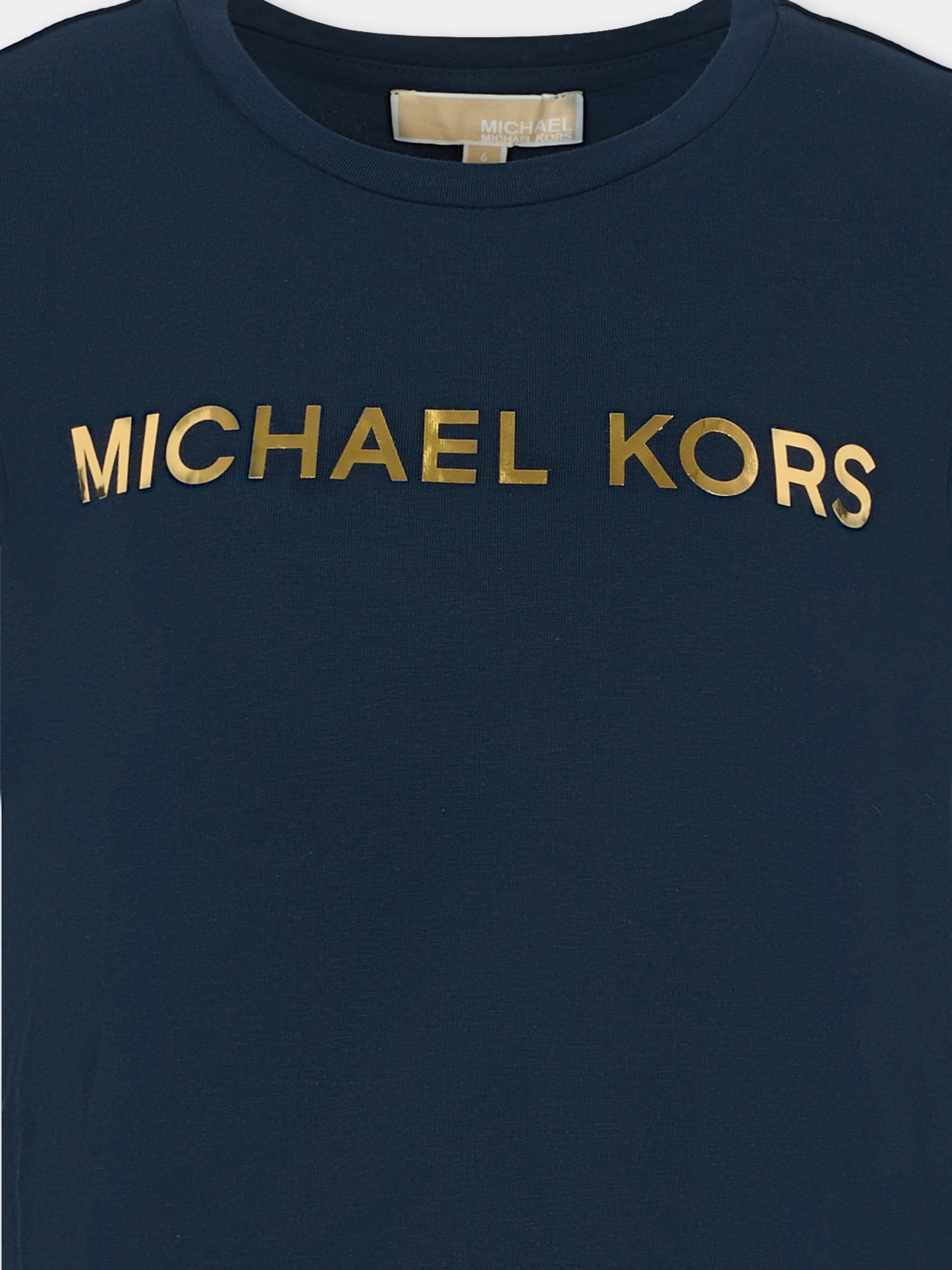 T-shirt blu per bambina con logo,Michael Kors,R30492 849