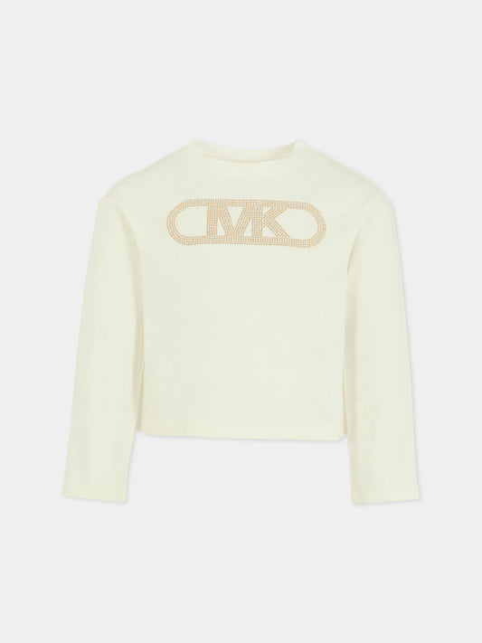 T-shirt avorio per bambina con logo,Michael Kors,R30495 117