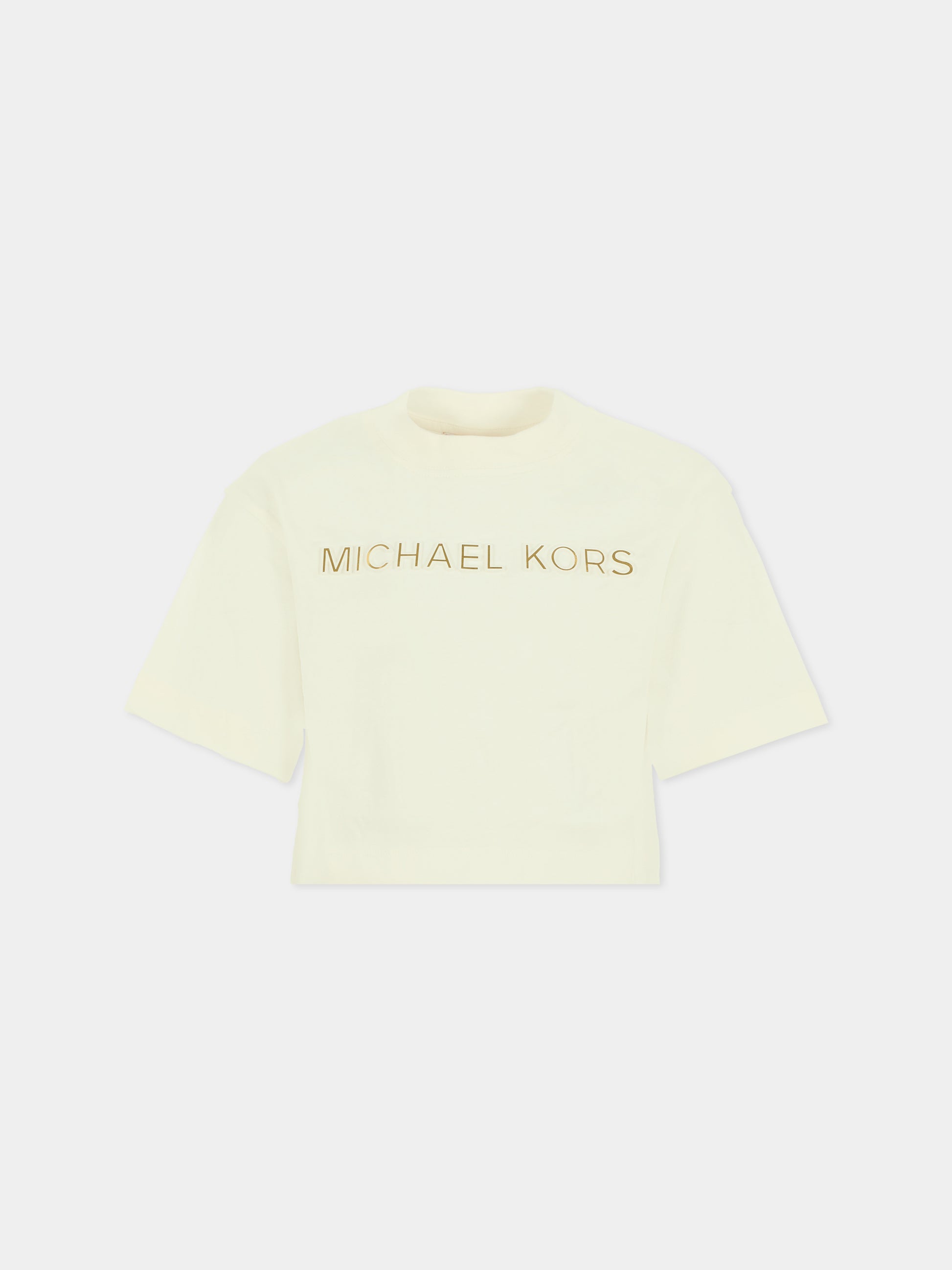 T-shirt crop avorio per bambina con logo,Michael Kors,R30499 117
