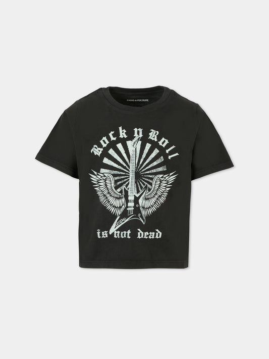 T-shirt nera per bambini con chitarra,Zadig & Voltaire Kids,X60459 09B