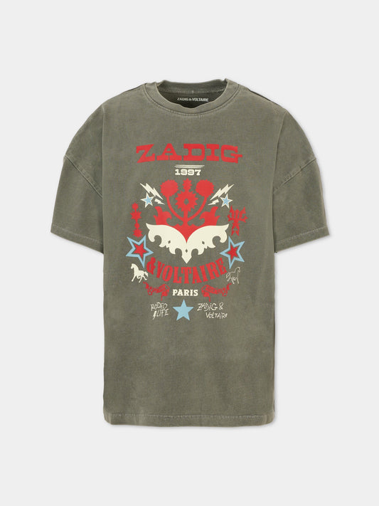 T-shirt grigia per bambini con logo,Zadig & Voltaire Kids,X60462 09B