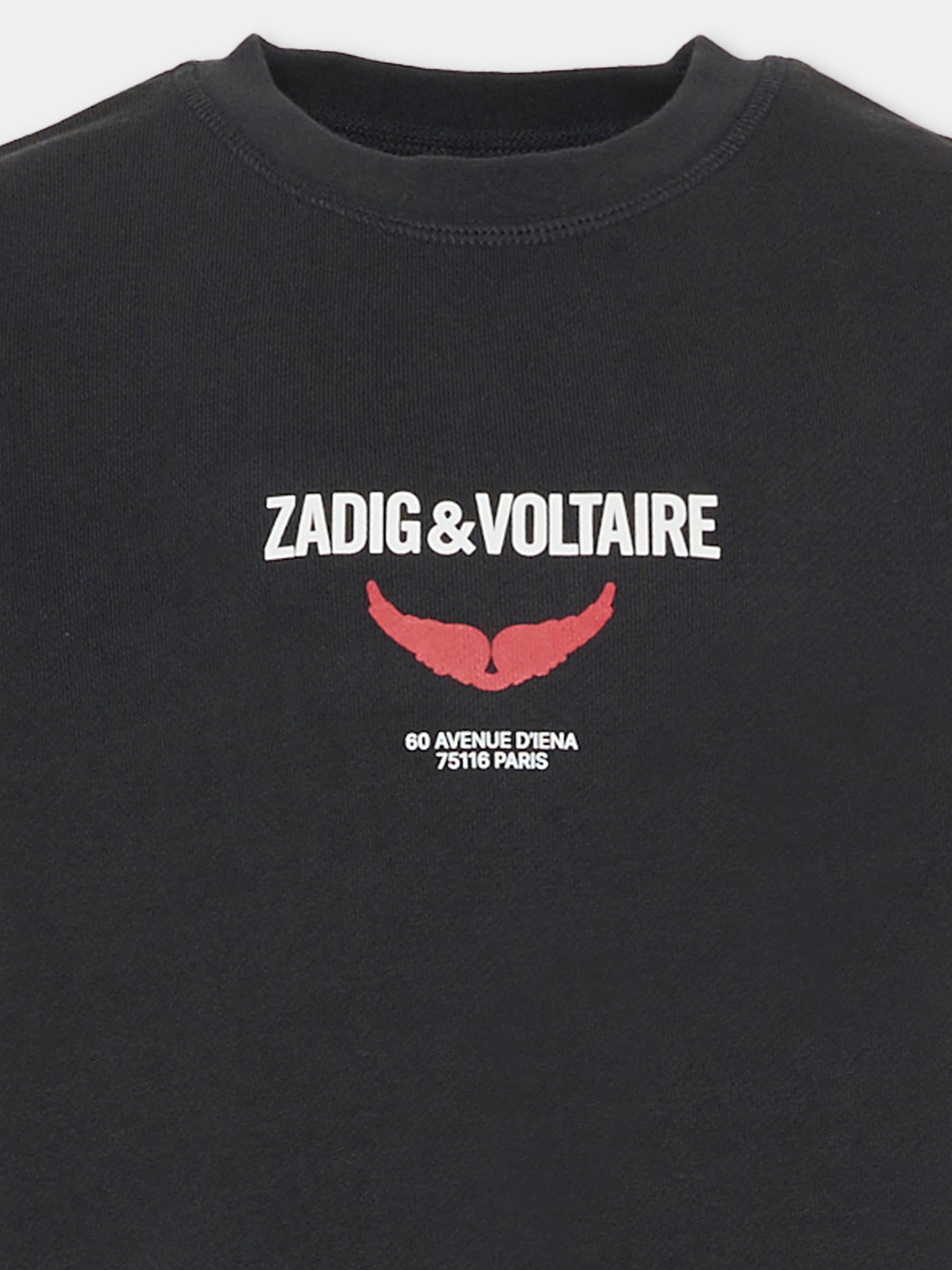 Felpa nera per bambini con logo,Zadig & Voltaire Kids,X60465 091