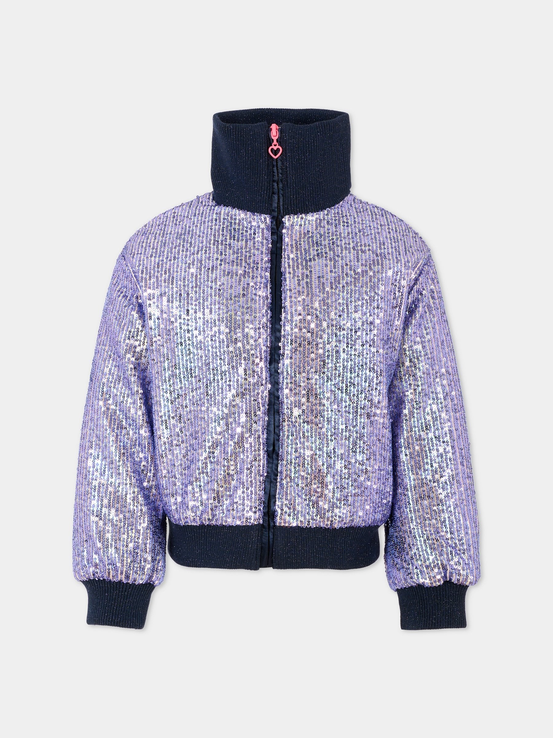 Giubbotto blu per bambina con paillettes,Billieblush,U21595 Z41