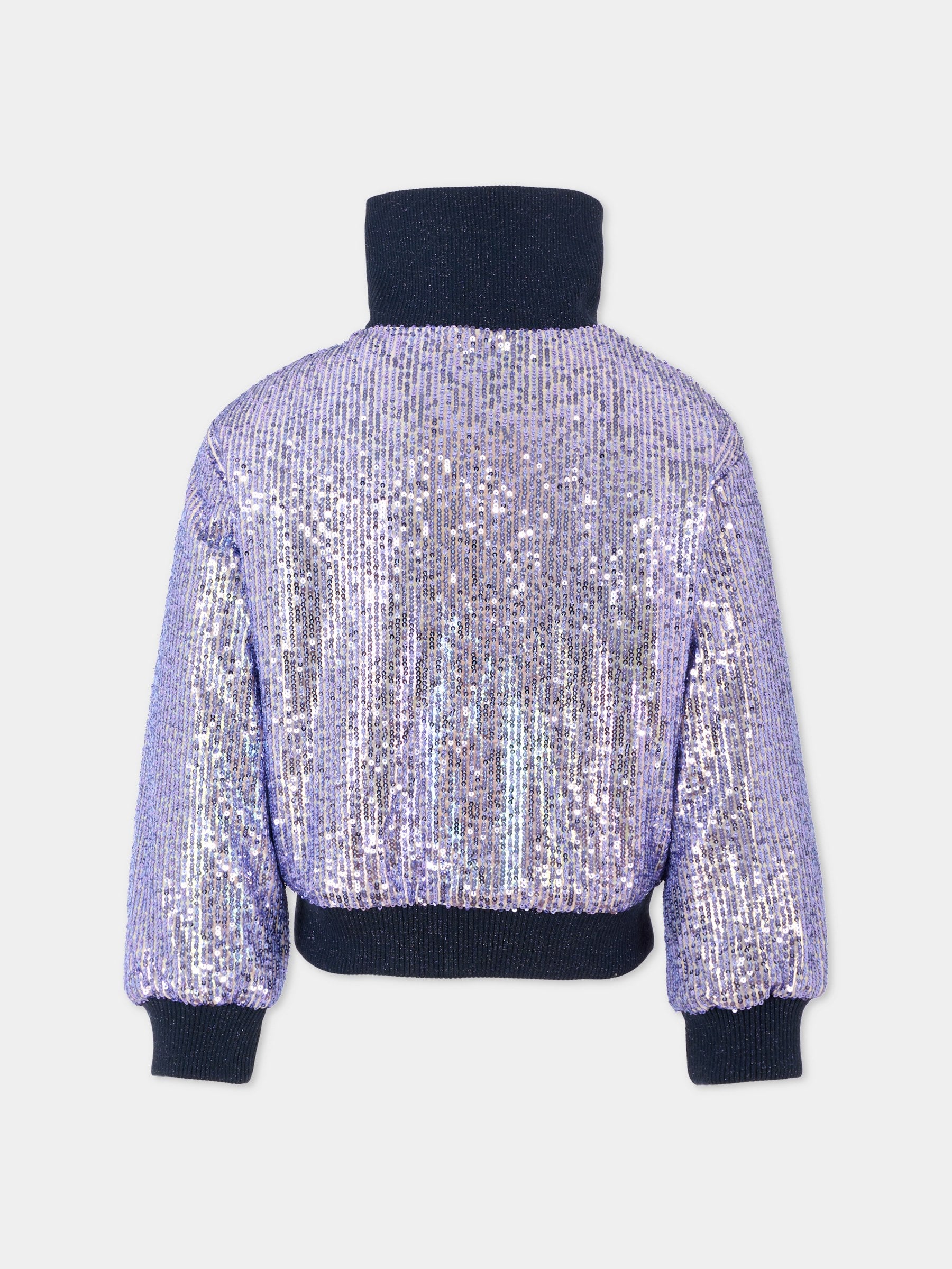 Giubbotto blu per bambina con paillettes,Billieblush,U21595 Z41