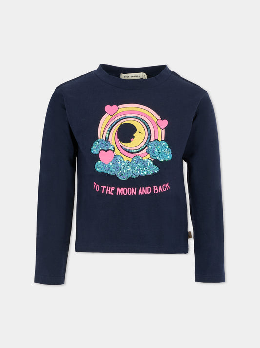 T-shirt blu per bambina con luna,Billieblush,U21609 85T