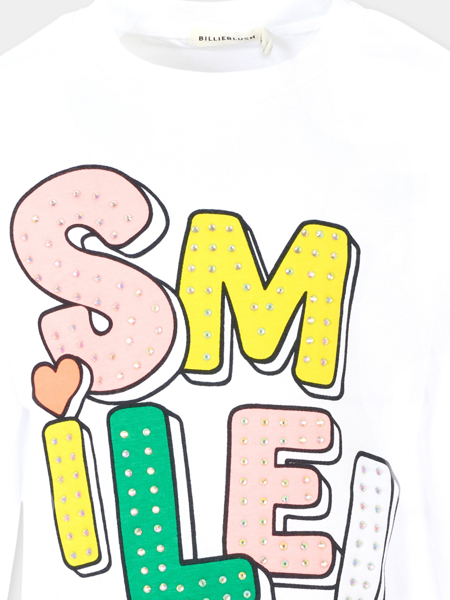T-shirt bianca per bambina con scritta,Billieblush,U21637 10P