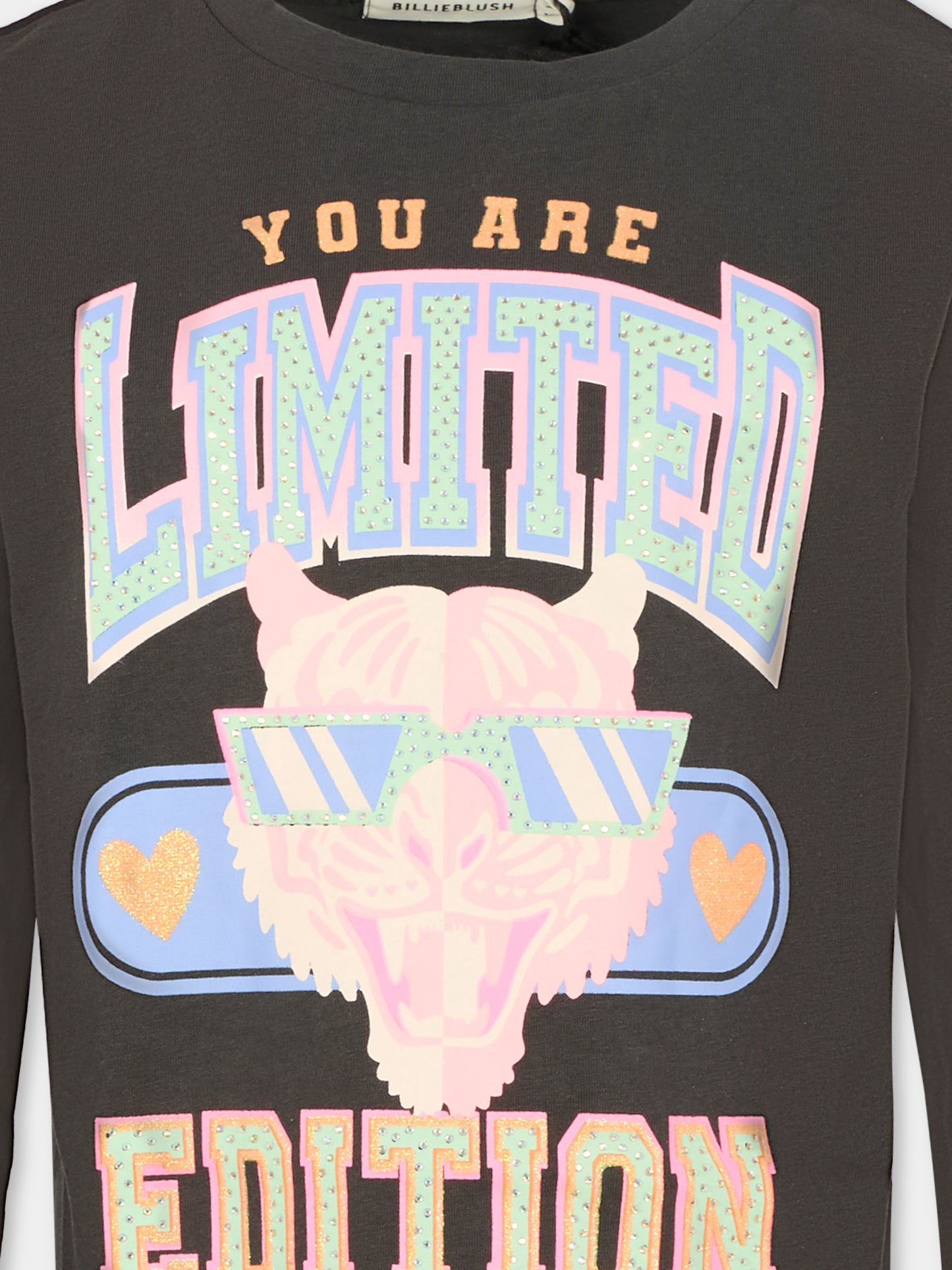 T-shirt girigia per bambina con stampa tigre,Billieblush,U21226 062