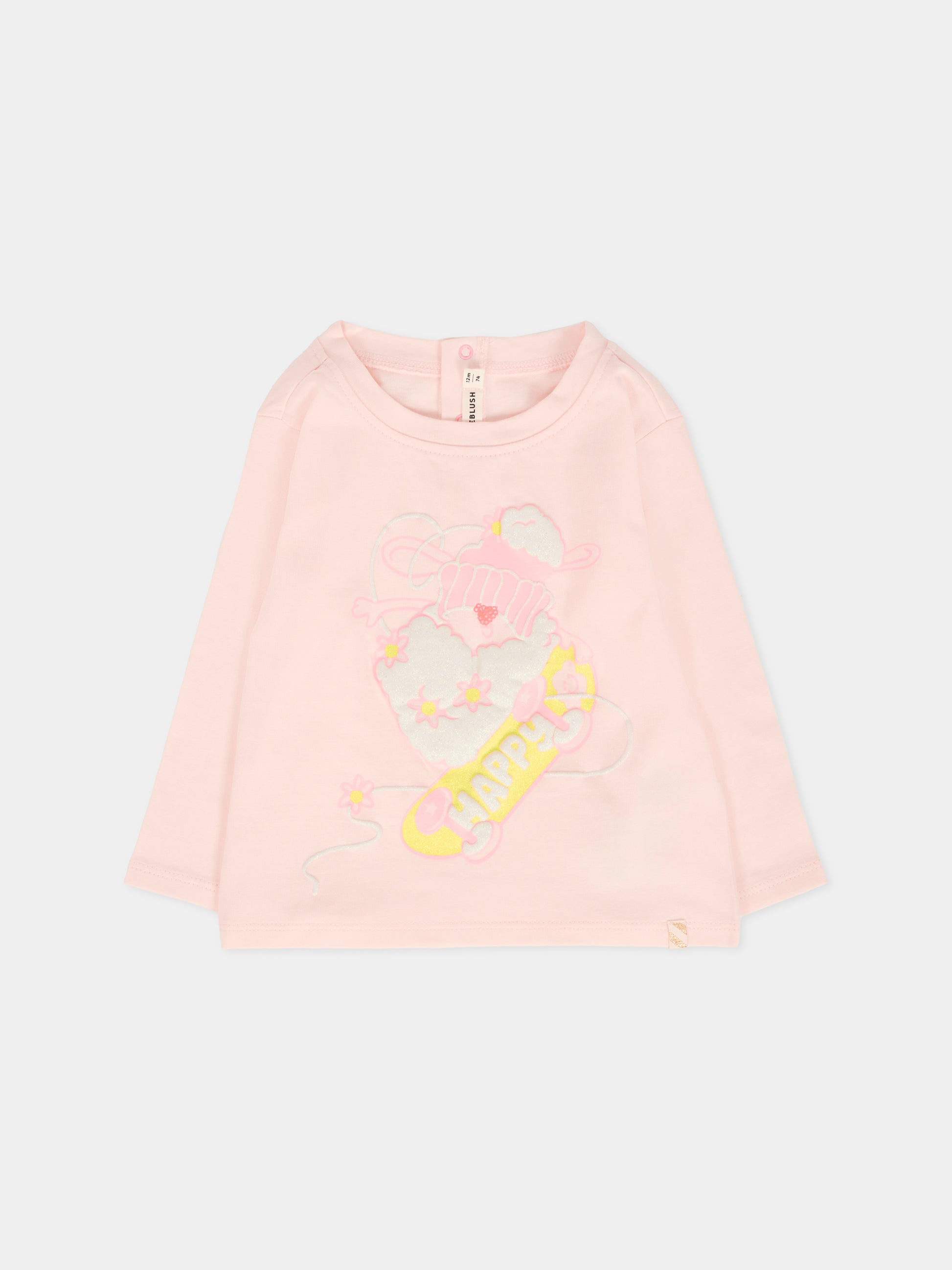 T-shirt rosa per neonata con stampa pecora,Billieblush,U21265 47V