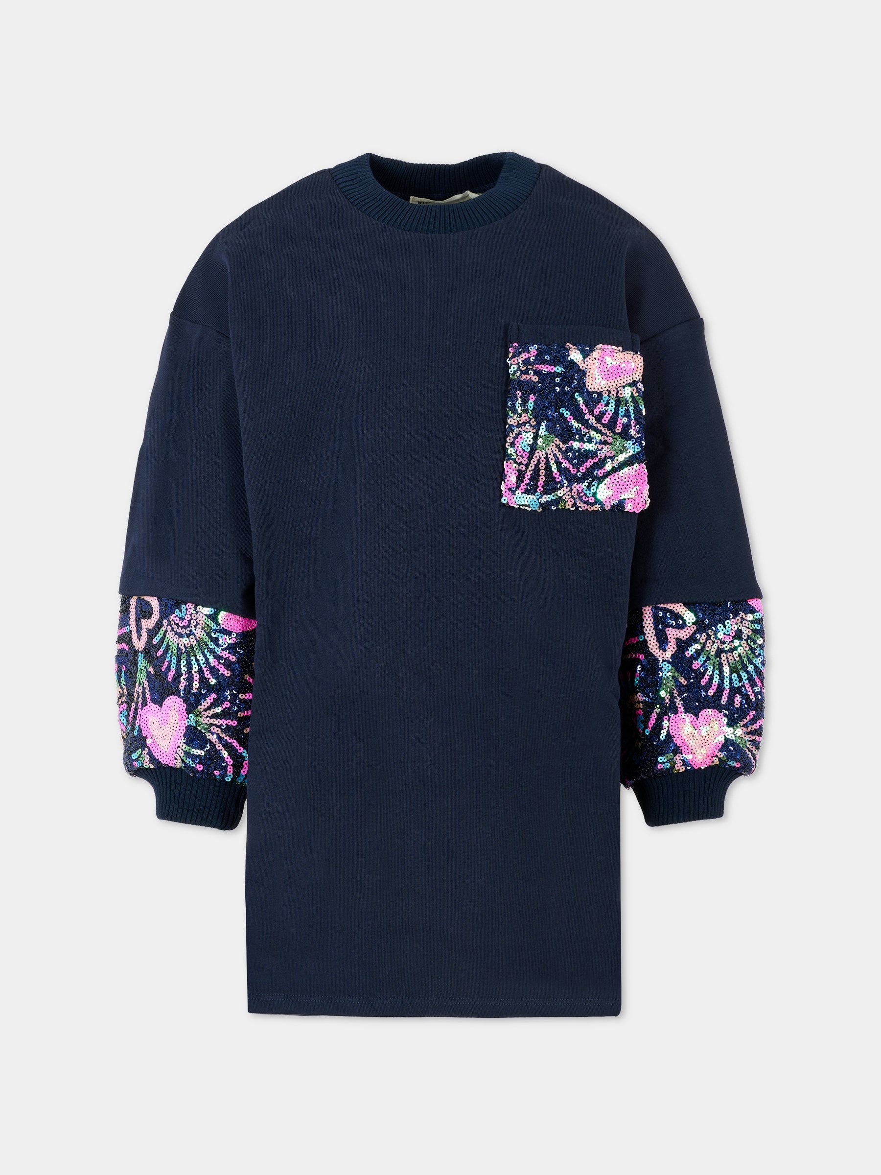 Vestito blu per bambina con paillettes,Billieblush,U21285 85T