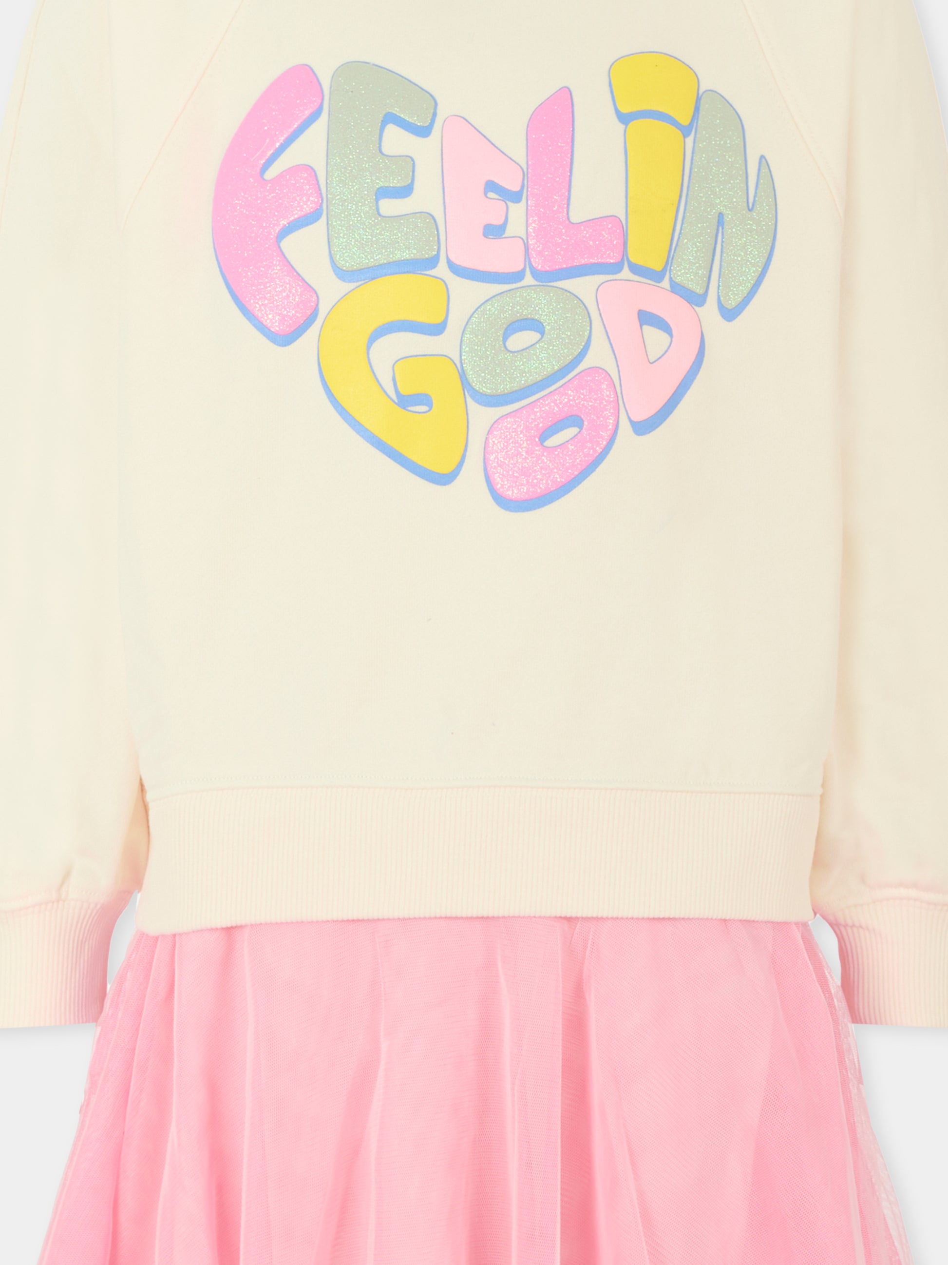 Vestito avorio per bambina con scritta,Billieblush,U21293 121