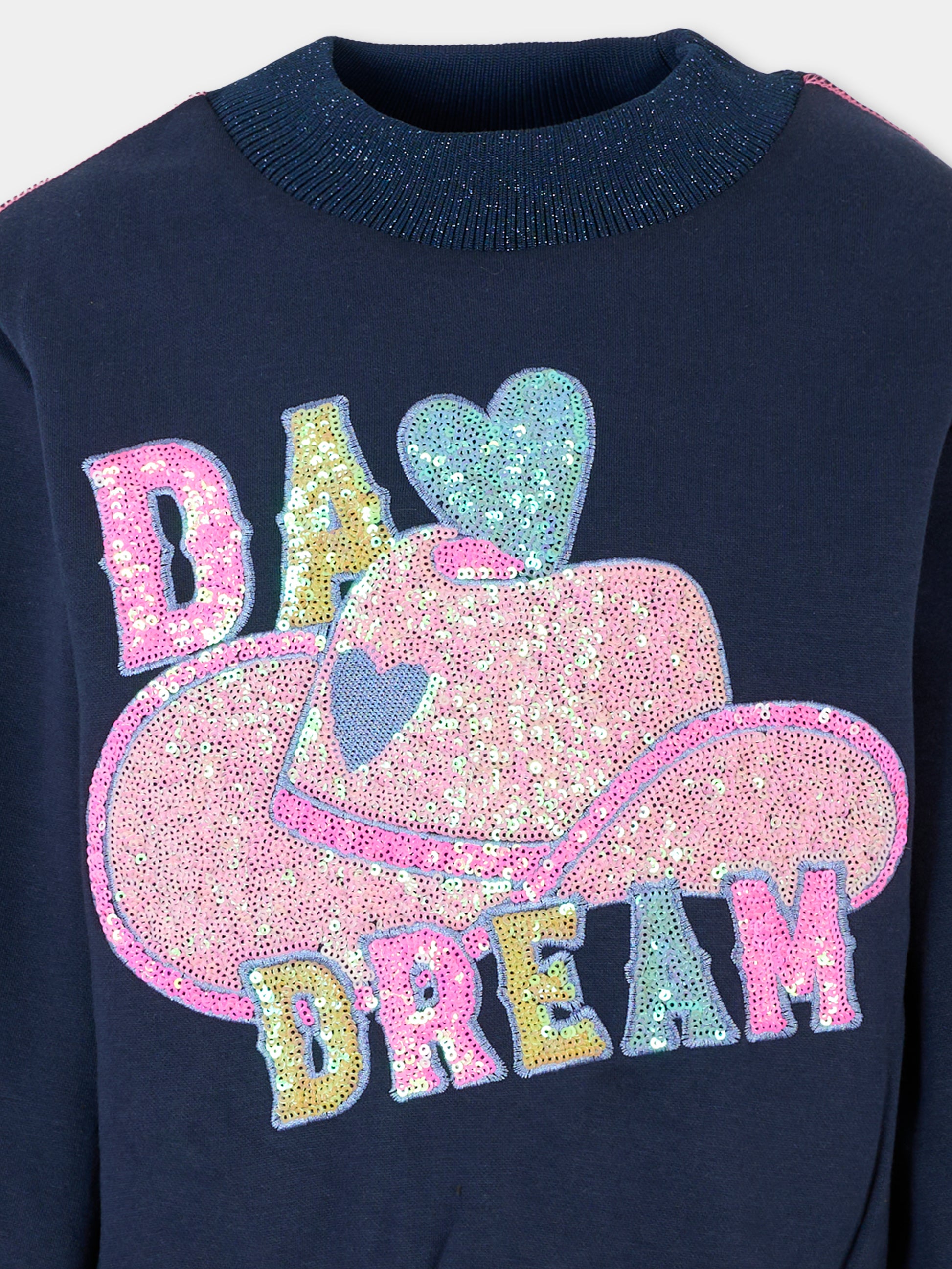 Felpa blu per bambina con cappello,Billieblush,U21371 85T