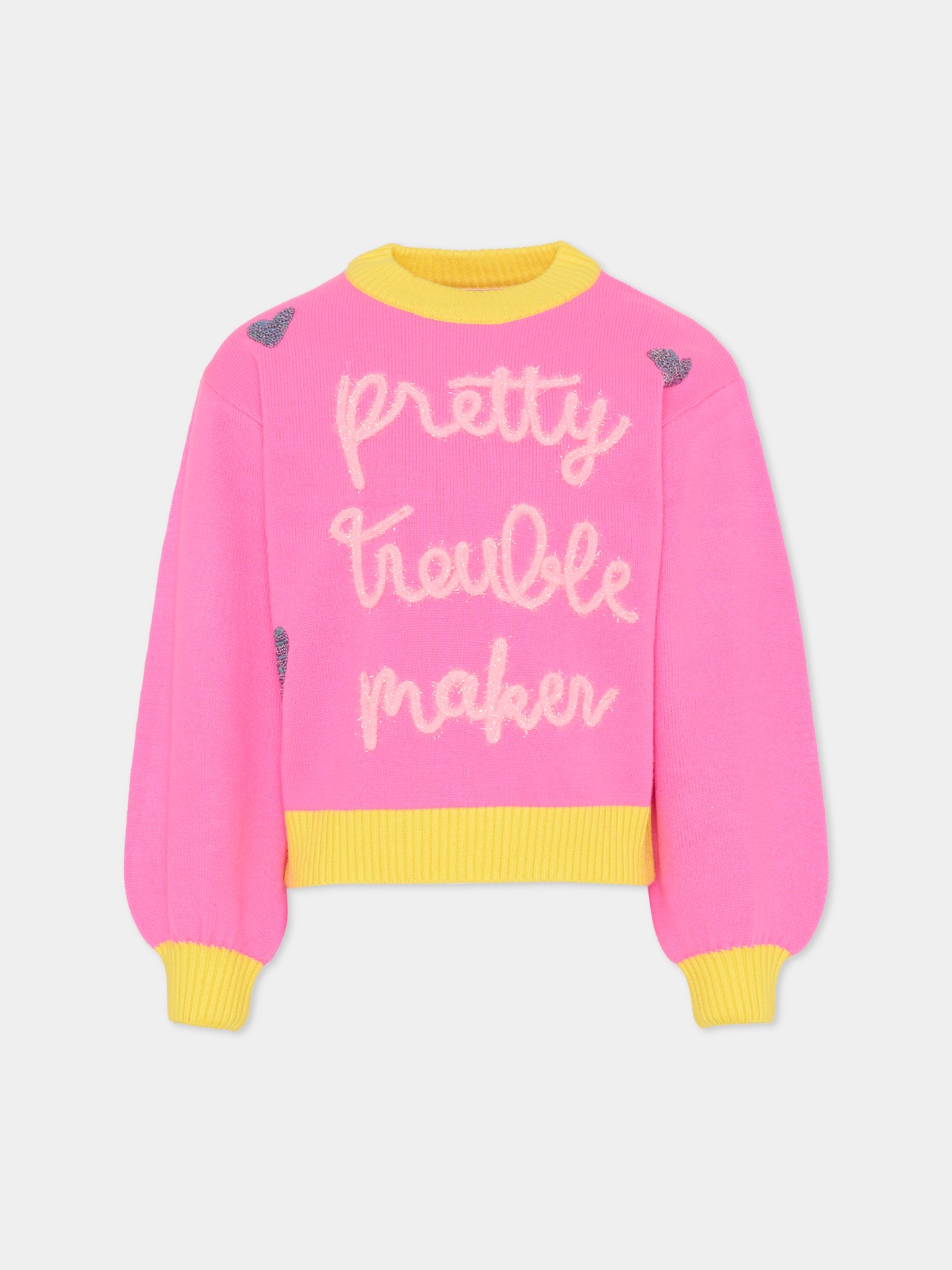 Maglione rosa per bambina con cuori,Billieblush,U21378 473