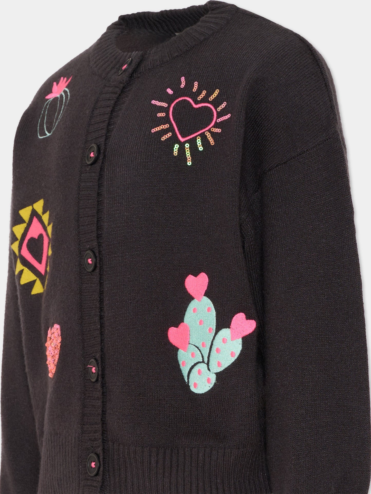 Cardigan nero per bambina con ricami,Billieblush,U21389 062