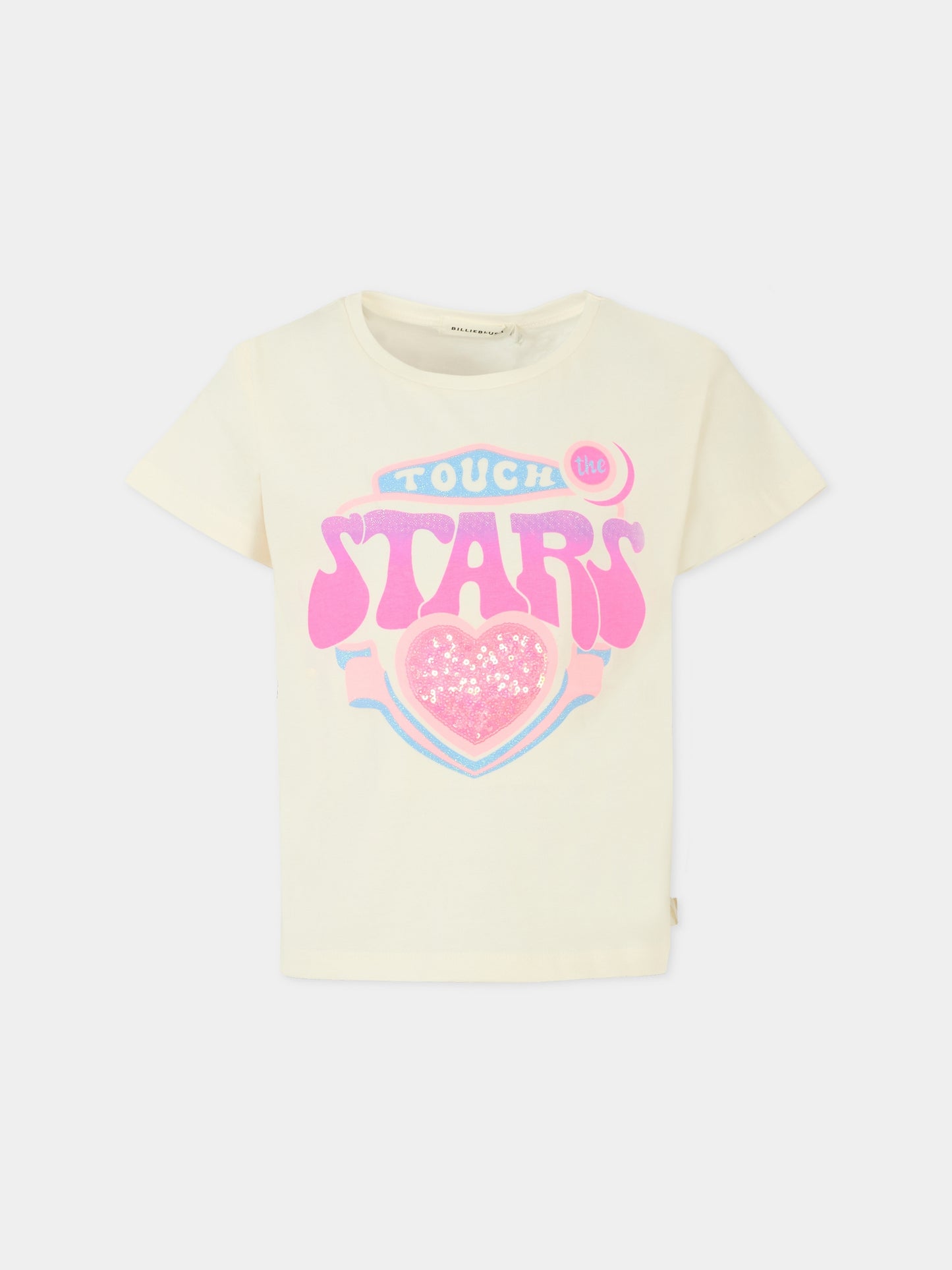 T-shirt avorio per bambina con cuore,Billieblush,U21399 121