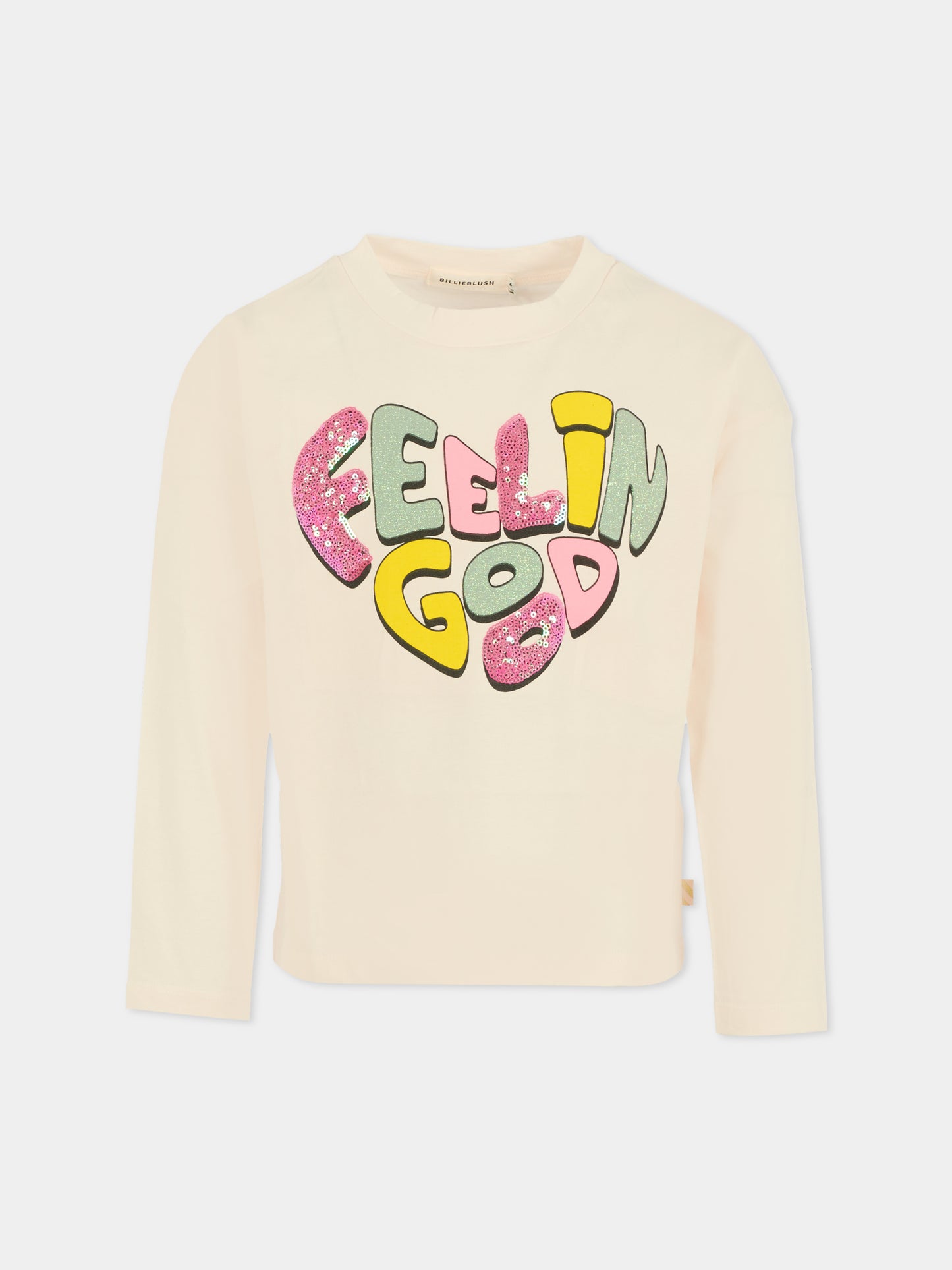 T-shirt avorio per bambina con scritta,Billieblush,U21424 121