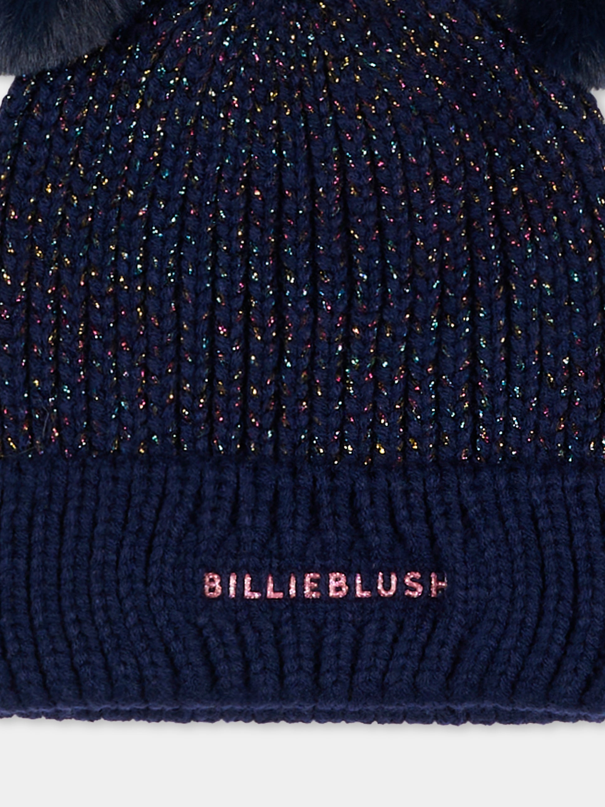 Berretto blu per bambina con pompon,Billieblush,U21508 85T
