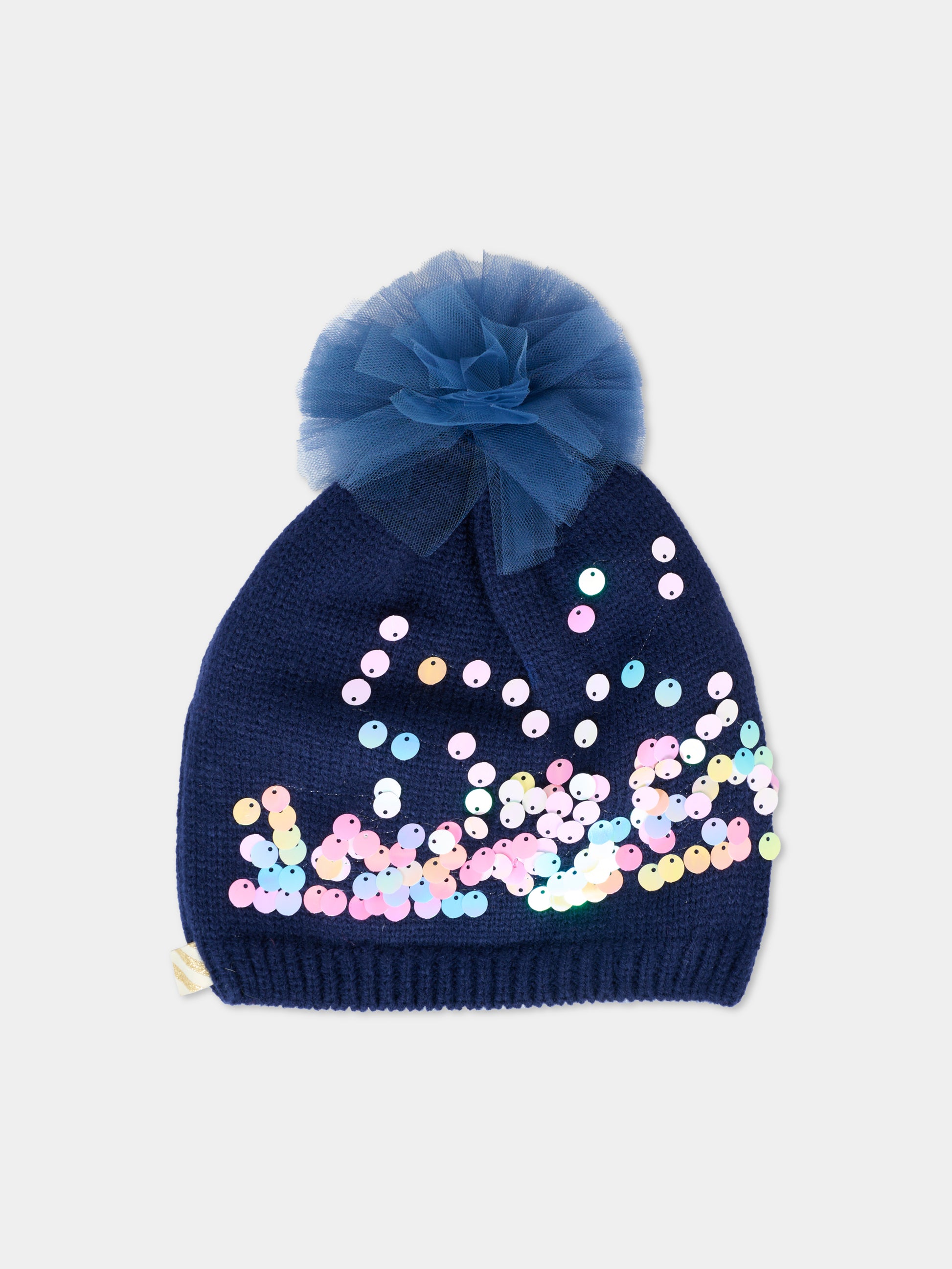 Berretto blu per bambina con paillettes,Billieblush,U21510 85T