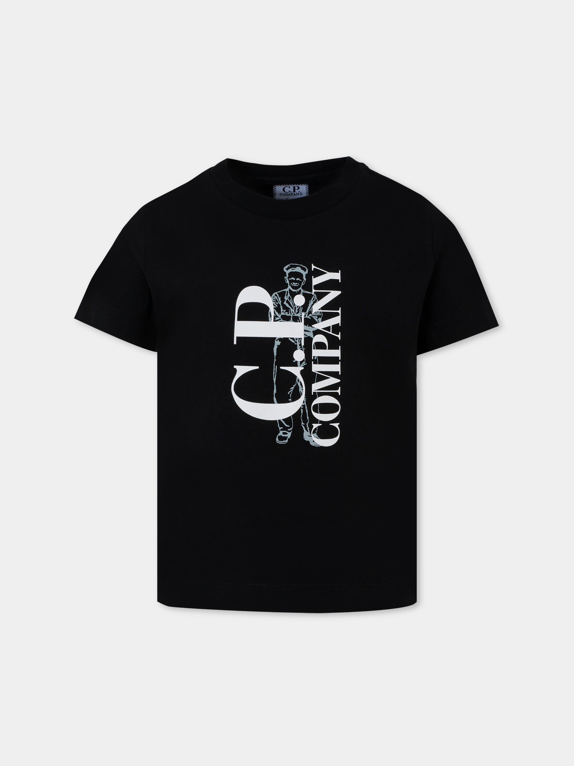 T-shirt nera per bambino con logo,C. P. Company,CSM00L LAA17 60100