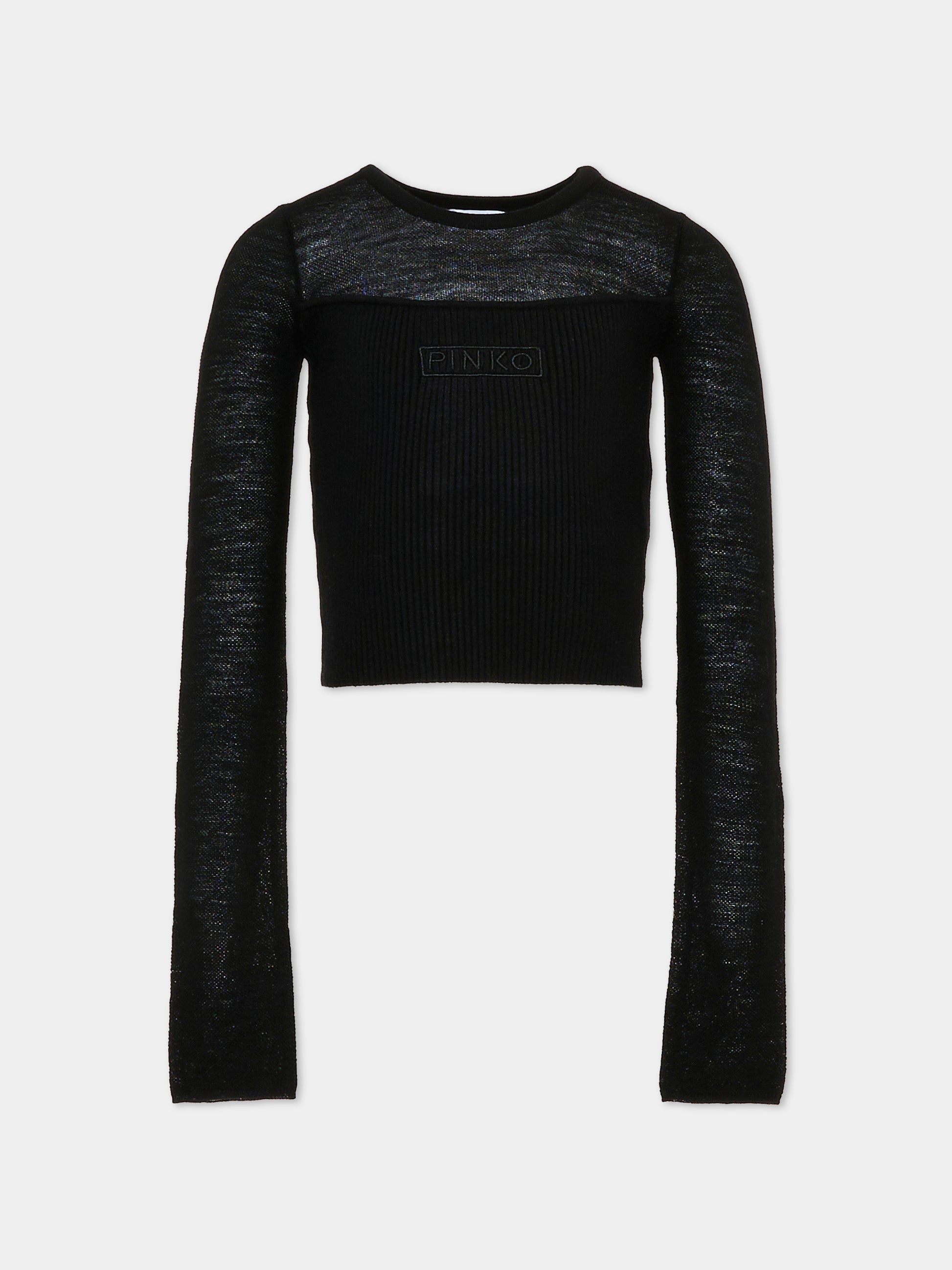 Top nero per bambina con logo,Pinko,KFMA008.C.FL085.N000