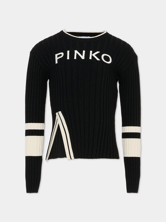 Maglione nero per bambina con logo,Pinko,KFMA020.C.FL089.D805