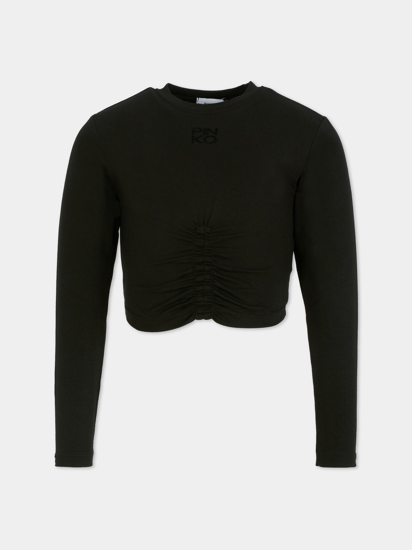 Black crop t-shirt for girl with logo