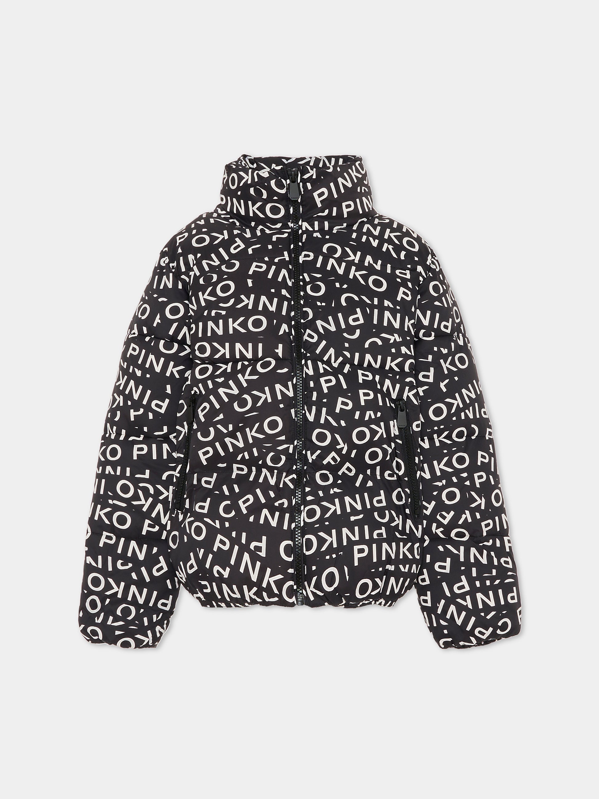 Piumino nero per bambina con logo all over,Pinko,KFGB013.C.NY023.D002