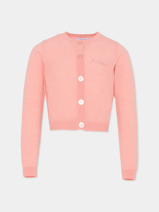 Cardigan rosa per bambina con logo,Pinko,KFMA015.C.FL084.C039