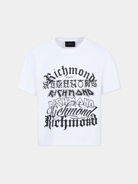 T-shirt bianca per bambino con logo grigio,Richmond,RBA25202TS WHITE
