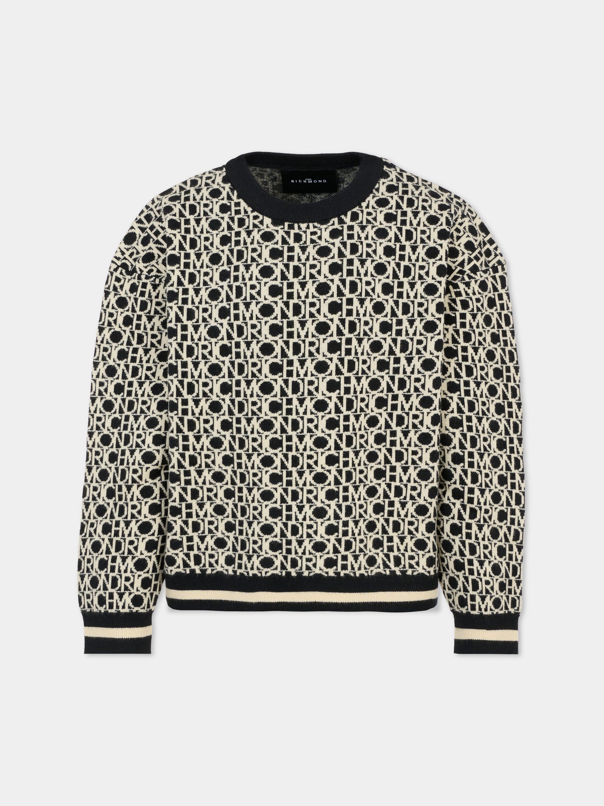 Maglione nero per bambino con logo bianco,Richmond,RBA25042MA LETTERING