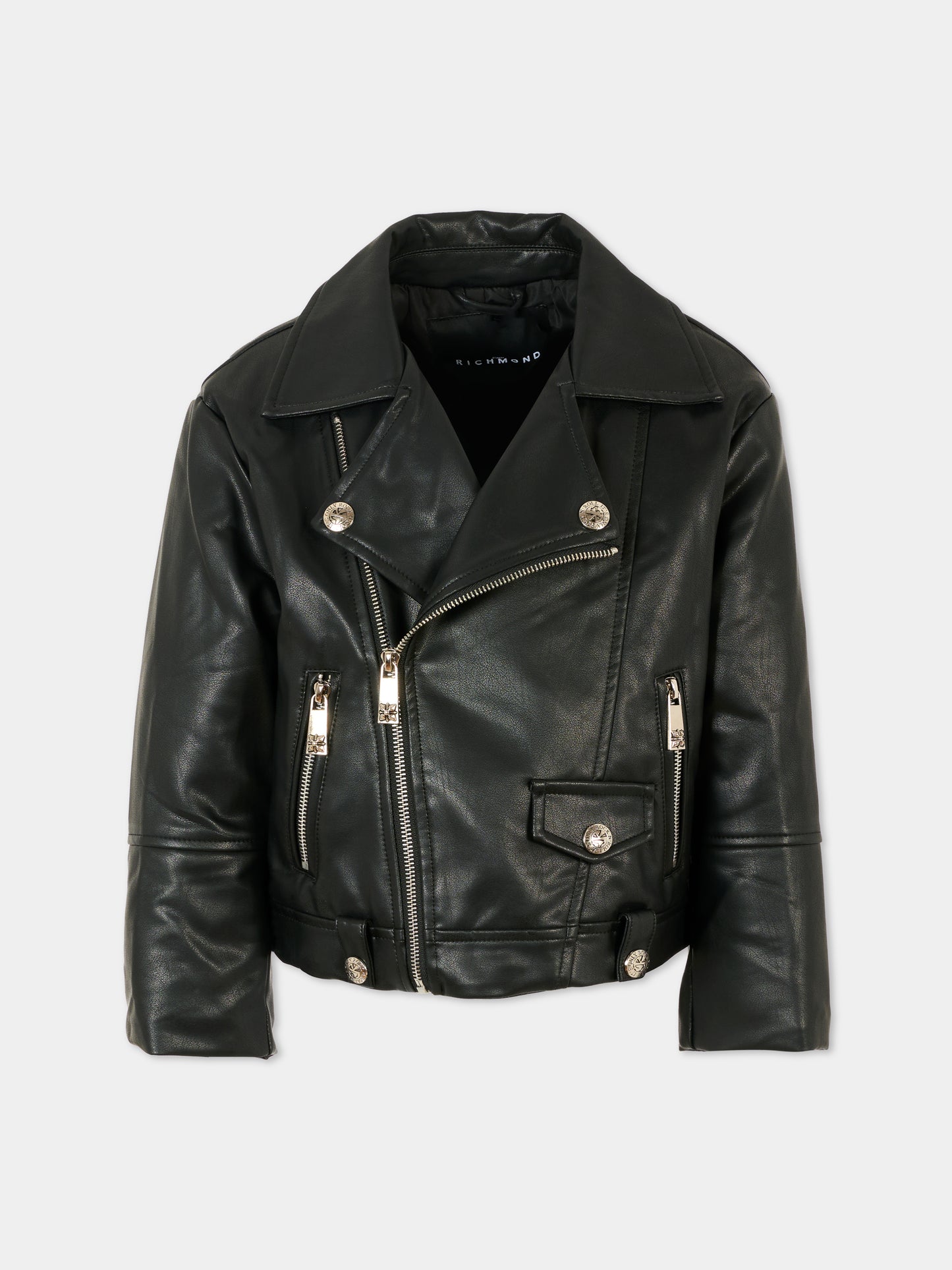 Giubbotto in ecopelle nero per bambino con logo,Richmond,RBA25032GB BLACK