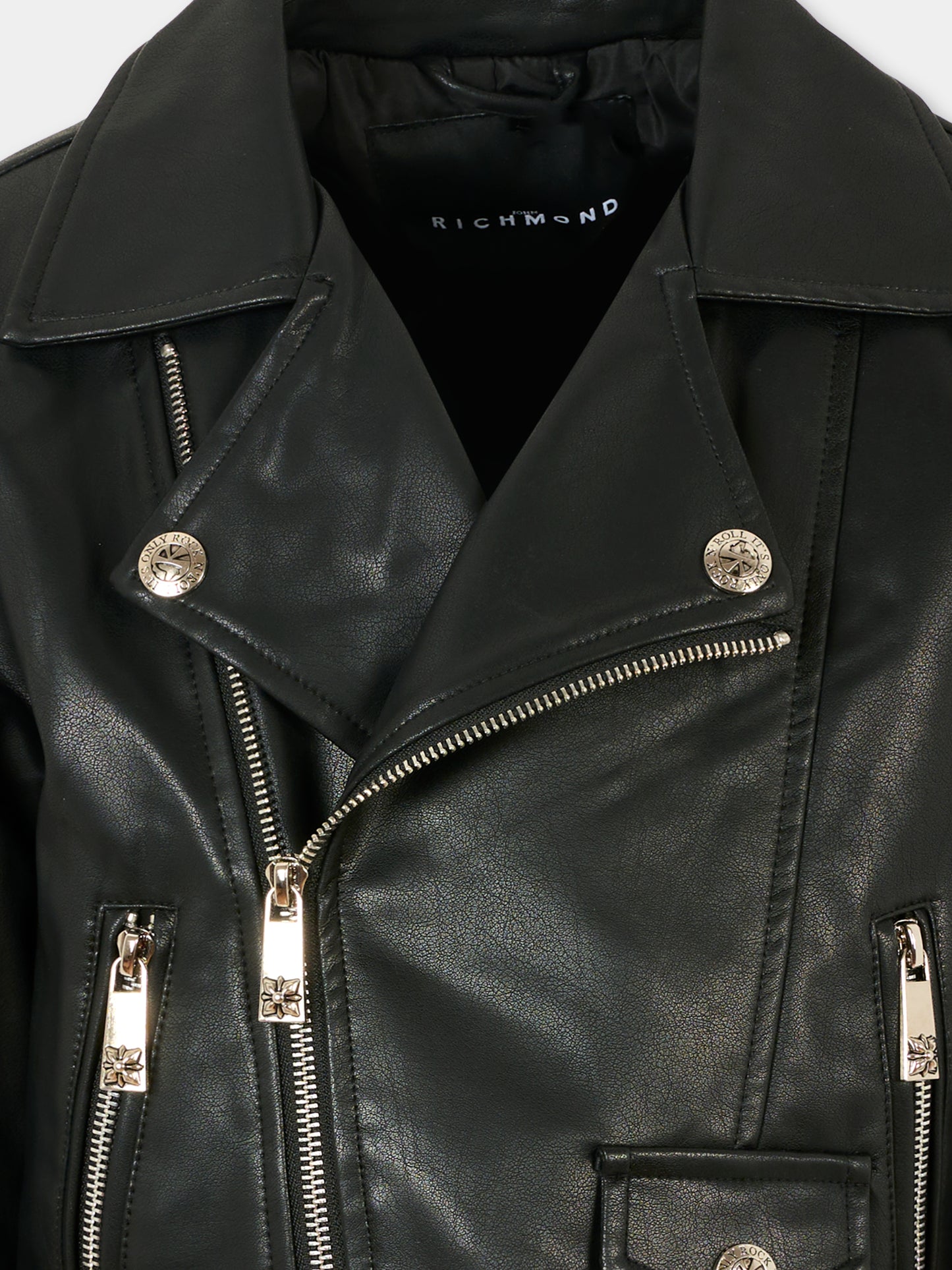 Giubbotto in ecopelle nero per bambino con logo,Richmond,RBA25032GB BLACK