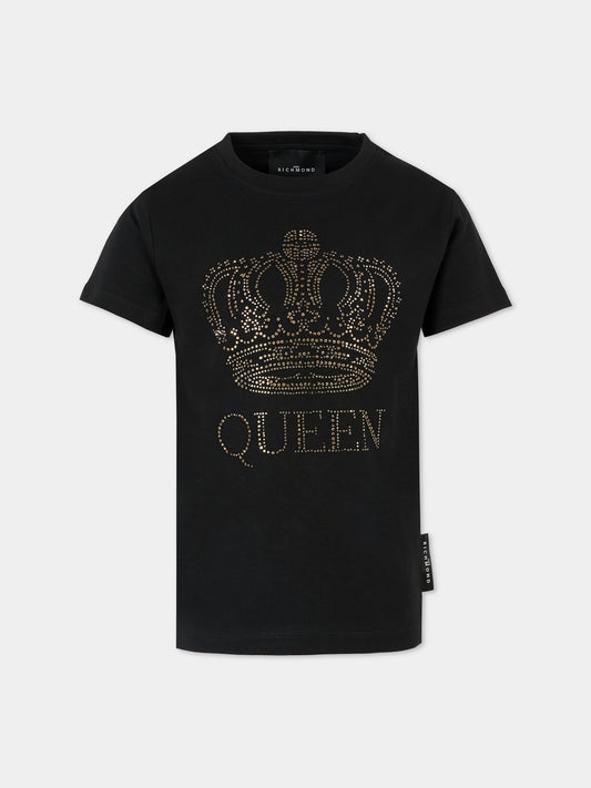 T-shirt nera per bambina con corona,Richmond,RGA25051TS BLACK