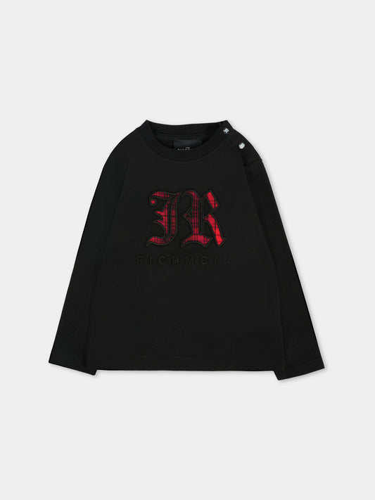 T-shirt nera per neonato con logo ricamato,Richmond,RIA25035TS BLACK