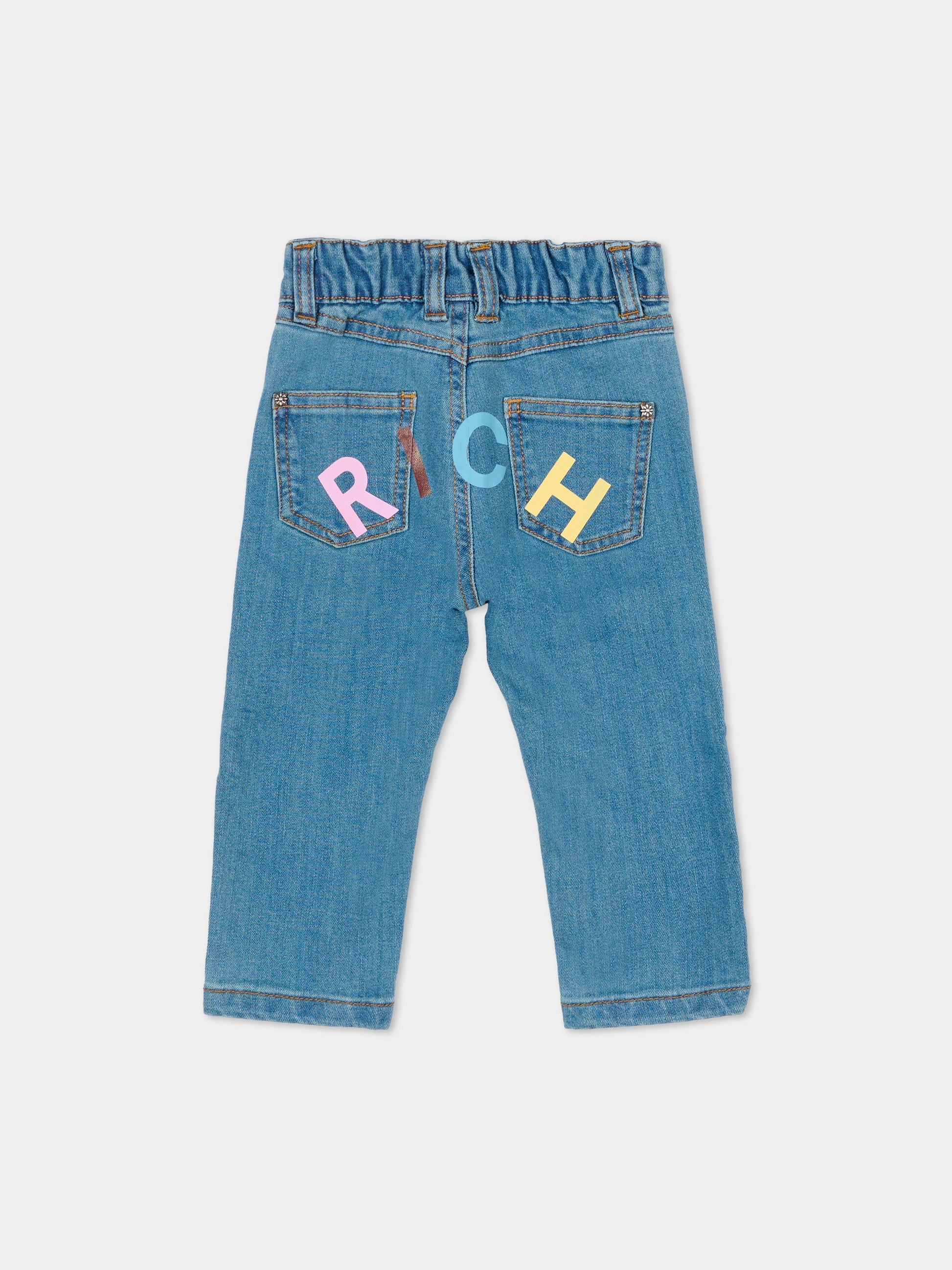 Jeans denim per neonata con logo multicolor,Richmond,RIA25090JE DENIM BLUE LIGHT
