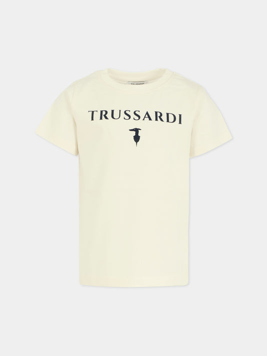 T-shirt bianca per bambino con logo,Trussardi Junior,TBA25003TS OFF-WHITE