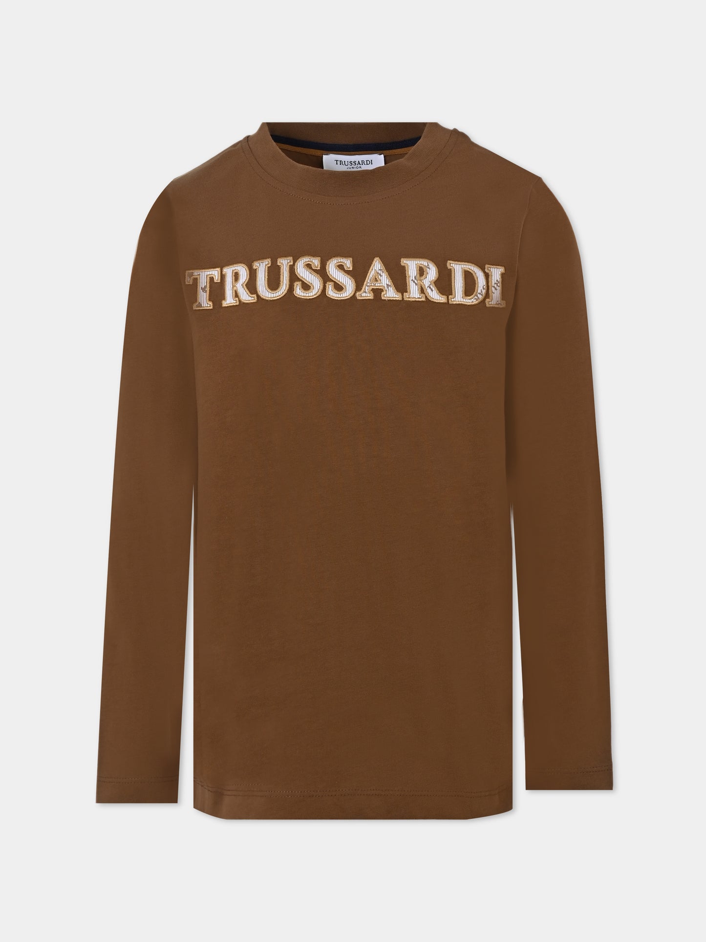 T-shirt marrone per bambino con logo,Trussardi Junior,TBA25044TS PINECONE